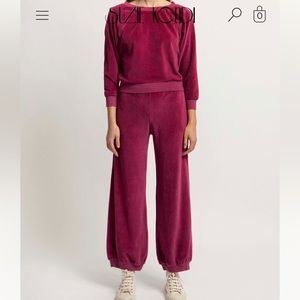 Suzie Kondi Dusty Rose Raglan top & Harem high waist velour stretch pants xs